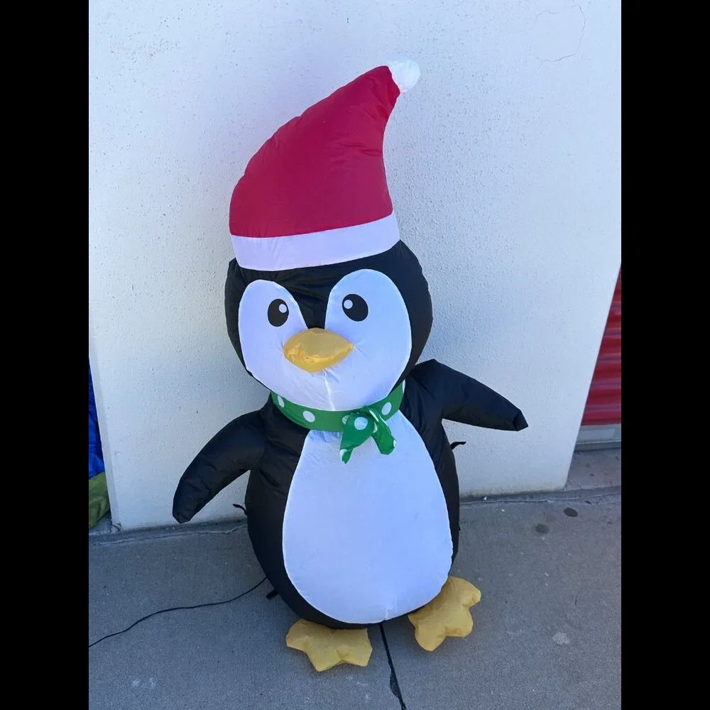 Gemmy Christmas 3.5 Ft Airblown LED Light Up Penguin with Santa Hat and Bow Tie